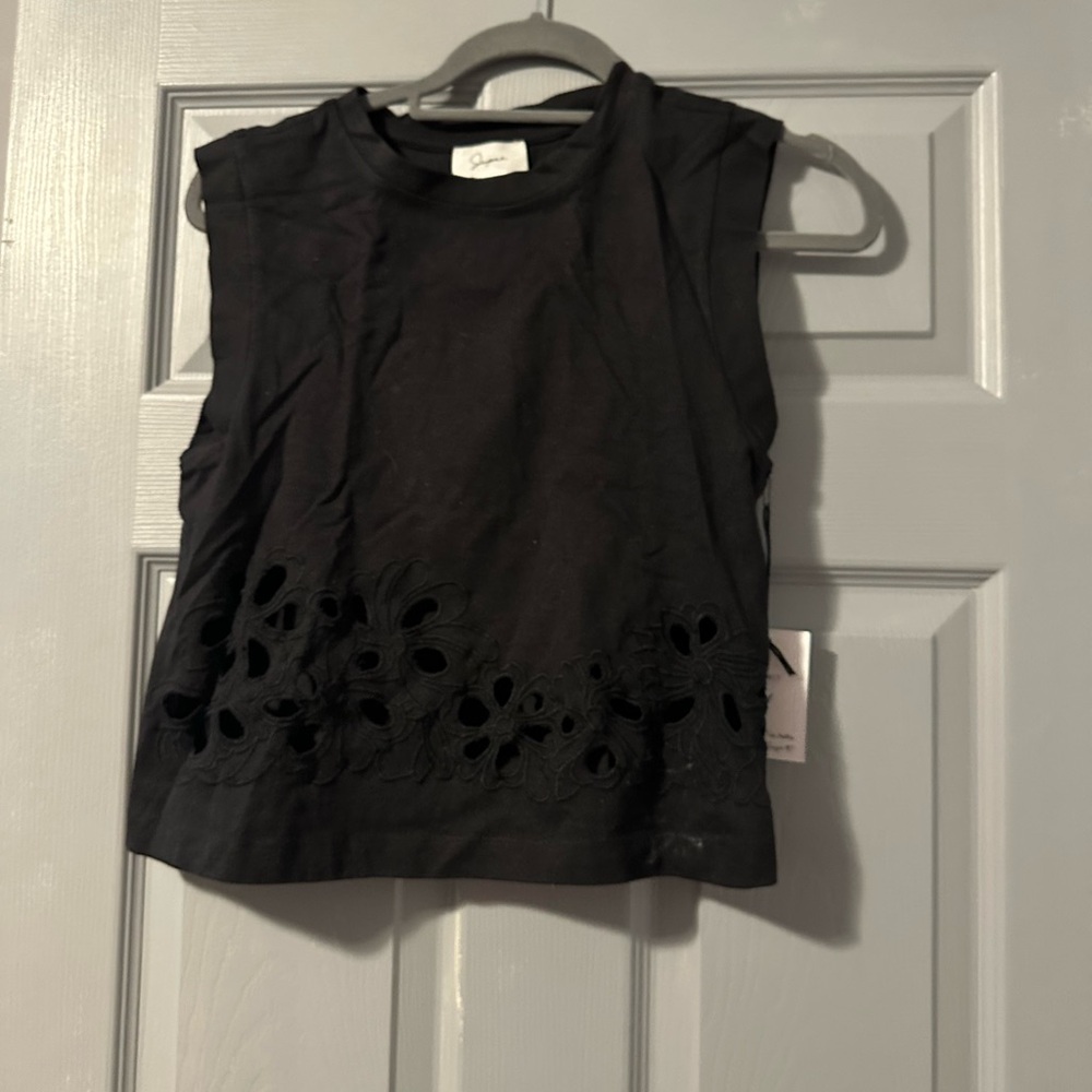 Black Sleeveless Top with Floral Cutouts